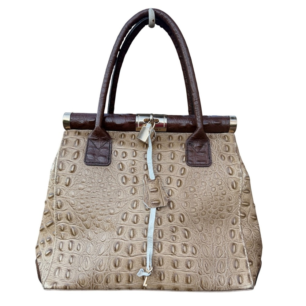 Borse in Pelle Italian Genuine Leather Croc-Embossed Bag Functional Lock‎ & Key - Picture 3 of 16